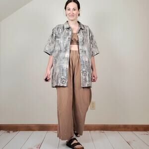 Batik Bay Silk Hawaiian Shirt Olive Cream Medium